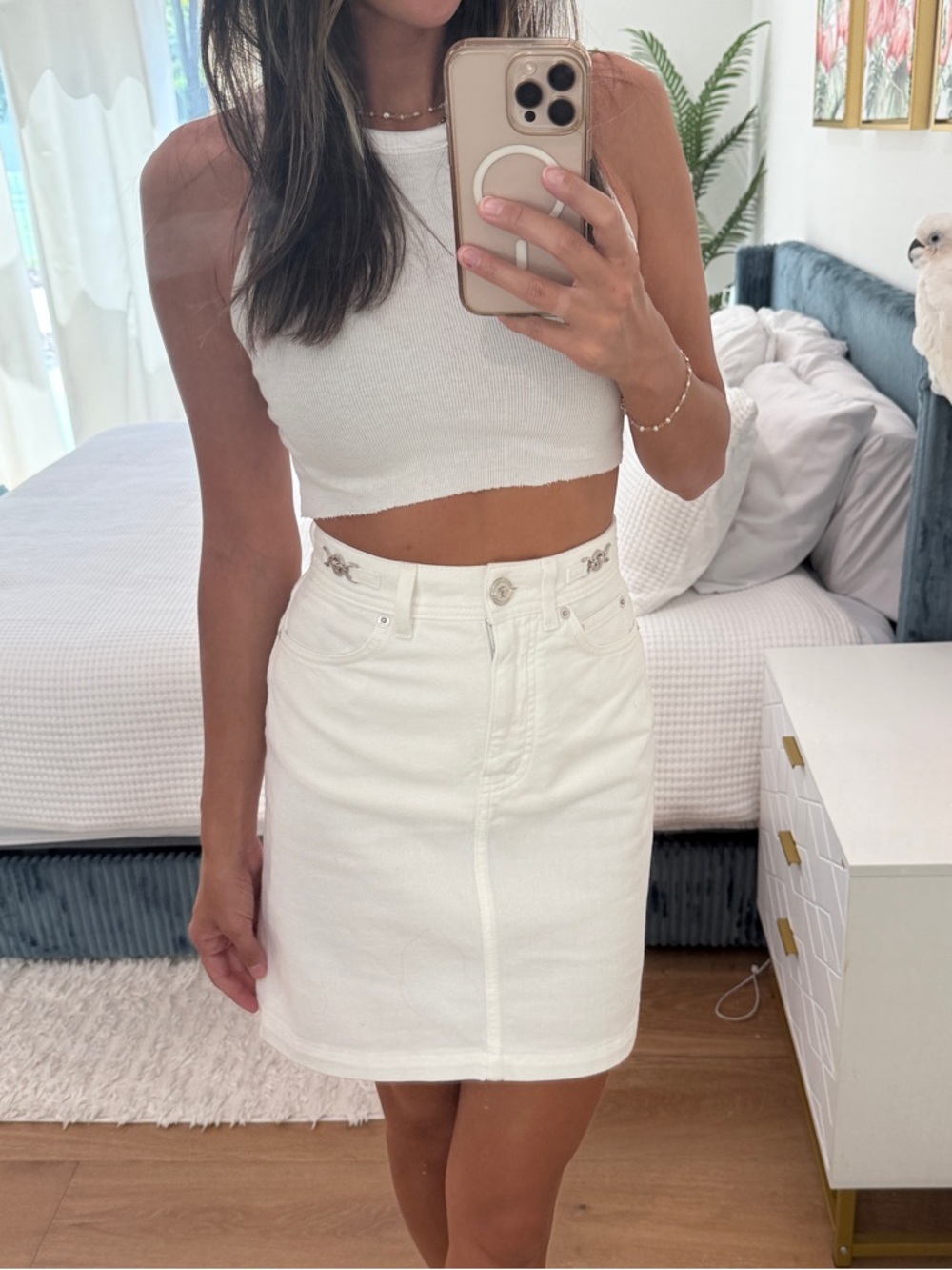 Versace Cream Mini Denim Skirt with Subtle Hardware